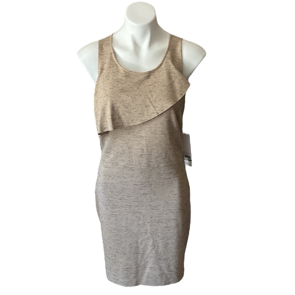 Kensie Tan Scoop Neck Sleeveless Shift Stretch Above Knee Zipper Dress
